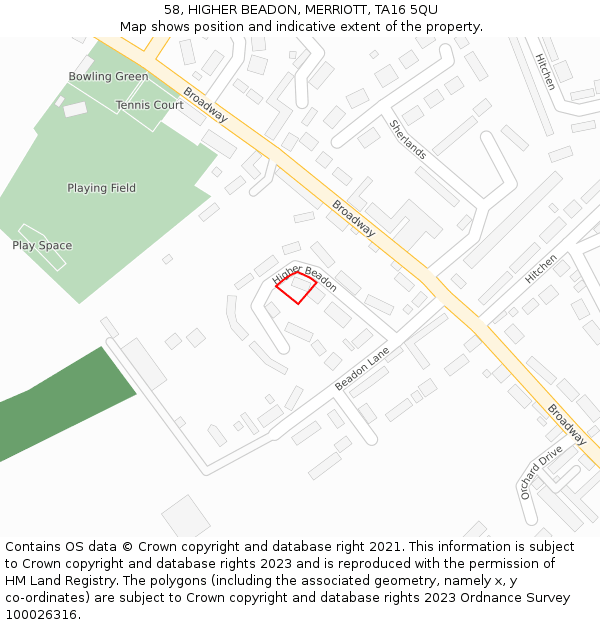 58, HIGHER BEADON, MERRIOTT, TA16 5QU: Location map and indicative extent of plot