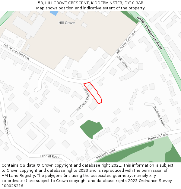 58, HILLGROVE CRESCENT, KIDDERMINSTER, DY10 3AR: Location map and indicative extent of plot