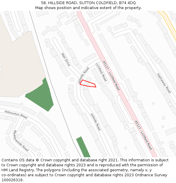 58, HILLSIDE ROAD, SUTTON COLDFIELD, B74 4DQ: Location map and indicative extent of plot