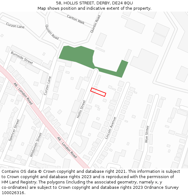 58, HOLLIS STREET, DERBY, DE24 8QU: Location map and indicative extent of plot