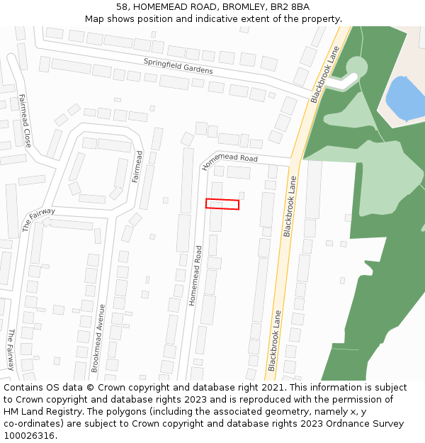58, HOMEMEAD ROAD, BROMLEY, BR2 8BA: Location map and indicative extent of plot