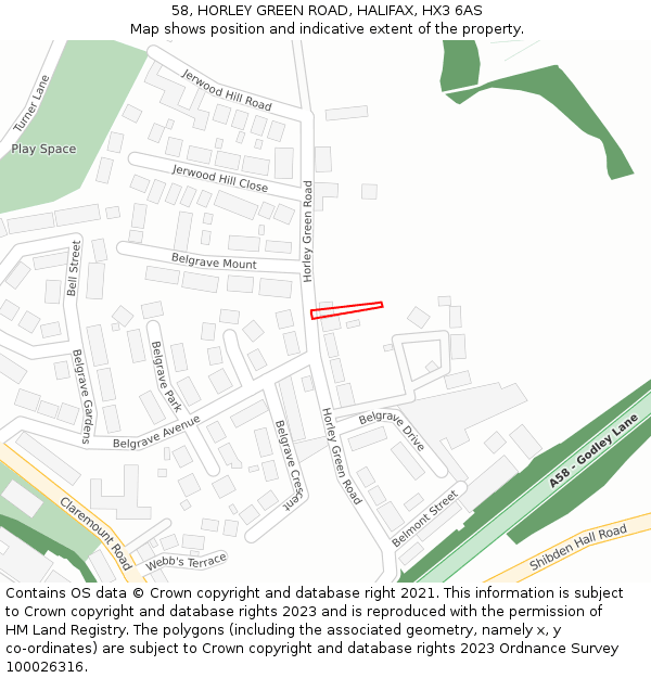 58, HORLEY GREEN ROAD, HALIFAX, HX3 6AS: Location map and indicative extent of plot