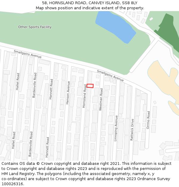 58, HORNSLAND ROAD, CANVEY ISLAND, SS8 8LY: Location map and indicative extent of plot
