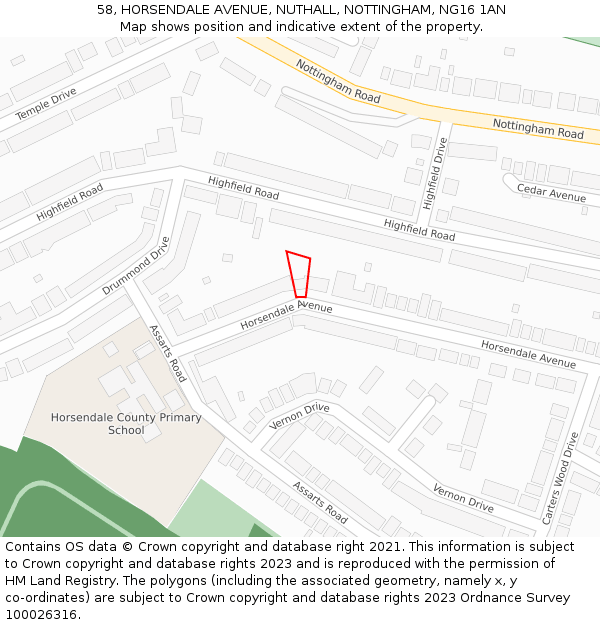 58, HORSENDALE AVENUE, NUTHALL, NOTTINGHAM, NG16 1AN: Location map and indicative extent of plot