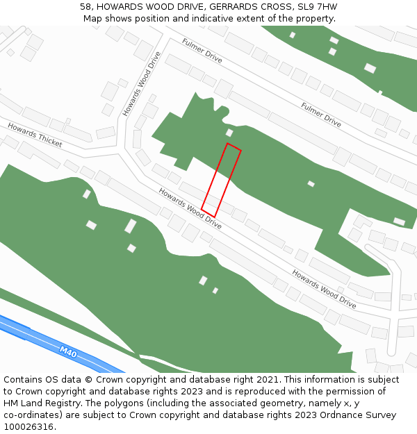 58, HOWARDS WOOD DRIVE, GERRARDS CROSS, SL9 7HW: Location map and indicative extent of plot