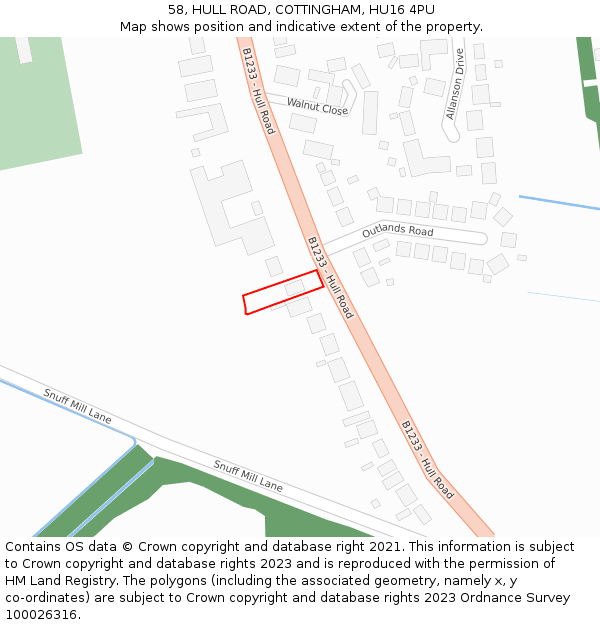 58, HULL ROAD, COTTINGHAM, HU16 4PU: Location map and indicative extent of plot
