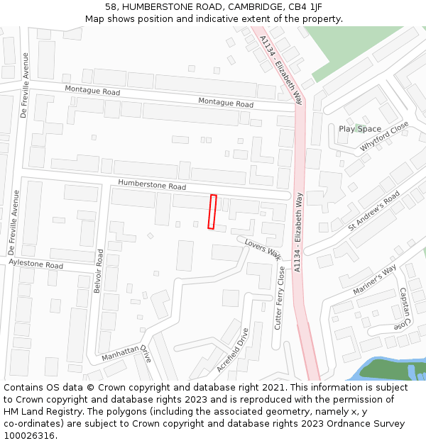 58, HUMBERSTONE ROAD, CAMBRIDGE, CB4 1JF: Location map and indicative extent of plot