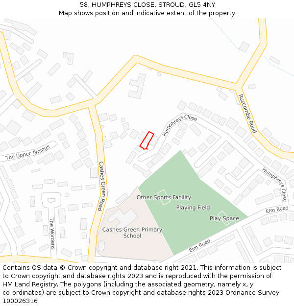 58, HUMPHREYS CLOSE, STROUD, GL5 4NY: Location map and indicative extent of plot