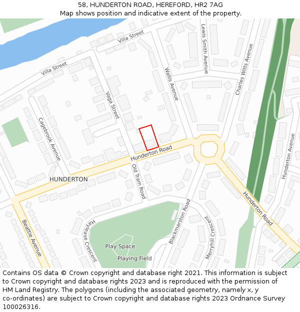 58, HUNDERTON ROAD, HEREFORD, HR2 7AG: Location map and indicative extent of plot