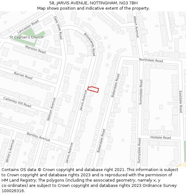 58, JARVIS AVENUE, NOTTINGHAM, NG3 7BH: Location map and indicative extent of plot