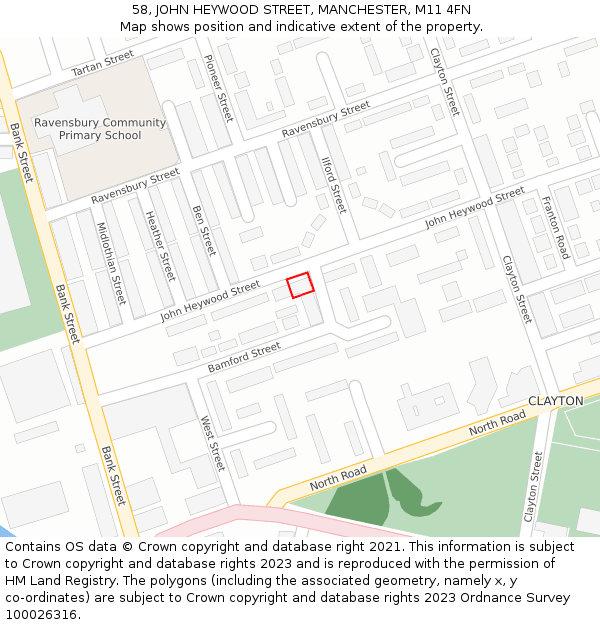 58, JOHN HEYWOOD STREET, MANCHESTER, M11 4FN: Location map and indicative extent of plot