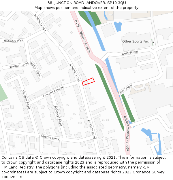 58, JUNCTION ROAD, ANDOVER, SP10 3QU: Location map and indicative extent of plot