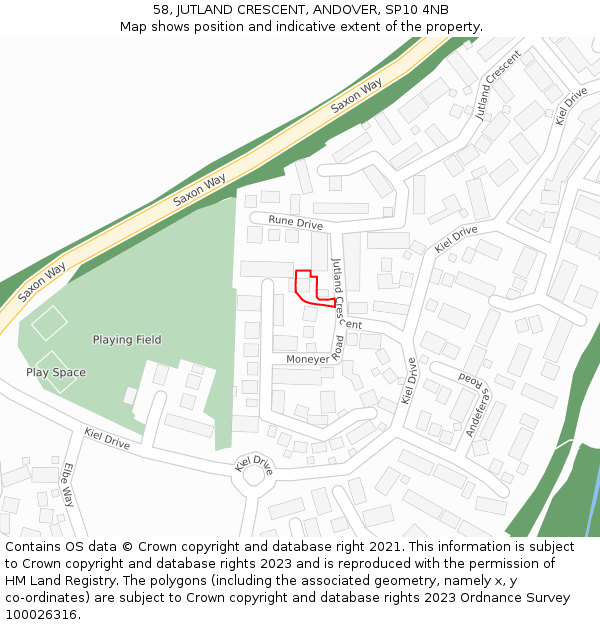 58, JUTLAND CRESCENT, ANDOVER, SP10 4NB: Location map and indicative extent of plot