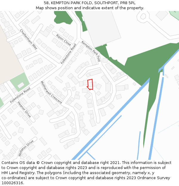 58, KEMPTON PARK FOLD, SOUTHPORT, PR8 5PL: Location map and indicative extent of plot