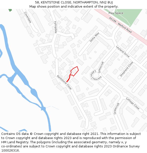 58, KENTSTONE CLOSE, NORTHAMPTON, NN2 8UJ: Location map and indicative extent of plot