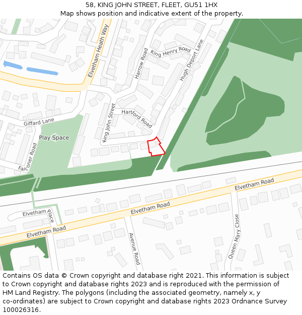 58, KING JOHN STREET, FLEET, GU51 1HX: Location map and indicative extent of plot