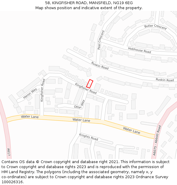 58, KINGFISHER ROAD, MANSFIELD, NG19 6EG: Location map and indicative extent of plot