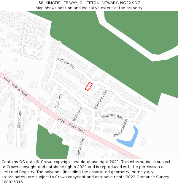 58, KINGFISHER WAY, OLLERTON, NEWARK, NG22 9DZ: Location map and indicative extent of plot