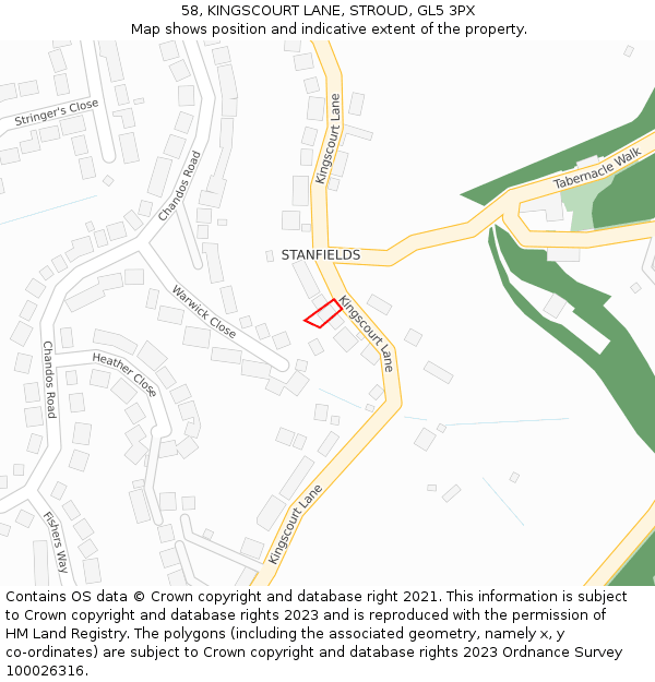 58, KINGSCOURT LANE, STROUD, GL5 3PX: Location map and indicative extent of plot