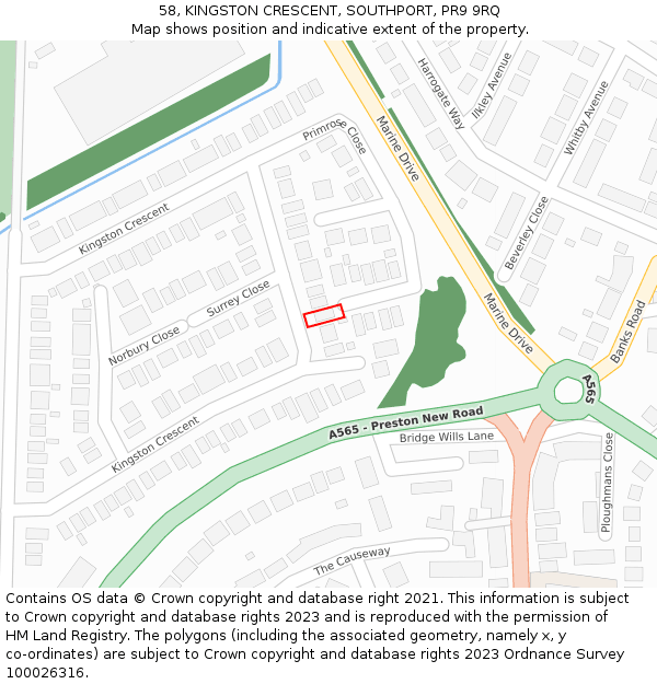 58, KINGSTON CRESCENT, SOUTHPORT, PR9 9RQ: Location map and indicative extent of plot