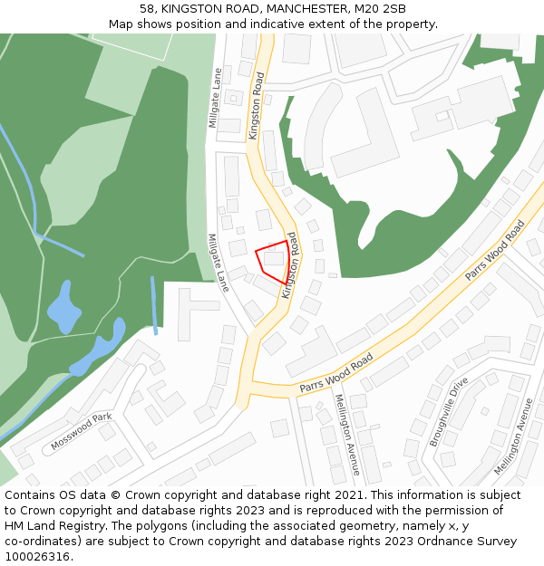 58, KINGSTON ROAD, MANCHESTER, M20 2SB: Location map and indicative extent of plot