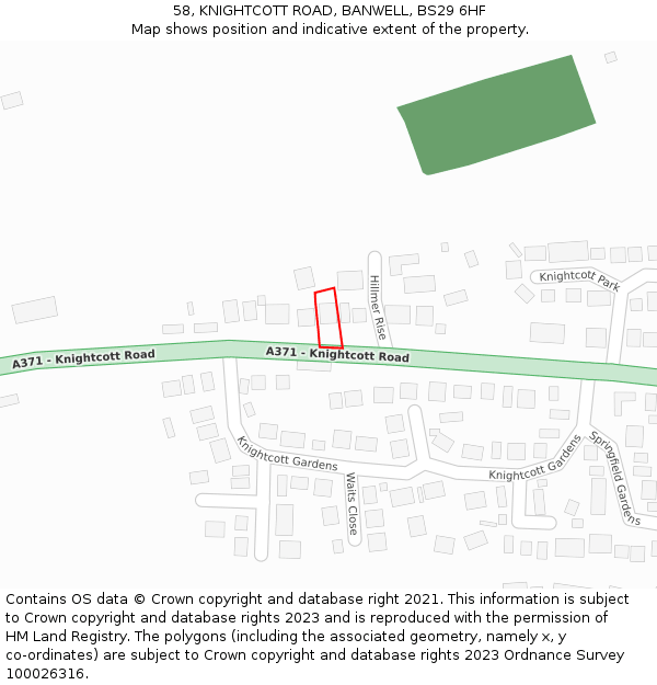 58, KNIGHTCOTT ROAD, BANWELL, BS29 6HF: Location map and indicative extent of plot