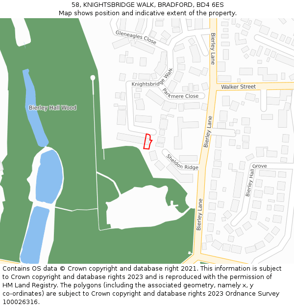 58, KNIGHTSBRIDGE WALK, BRADFORD, BD4 6ES: Location map and indicative extent of plot