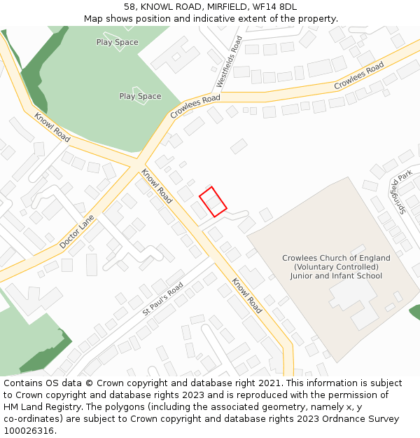 58, KNOWL ROAD, MIRFIELD, WF14 8DL: Location map and indicative extent of plot