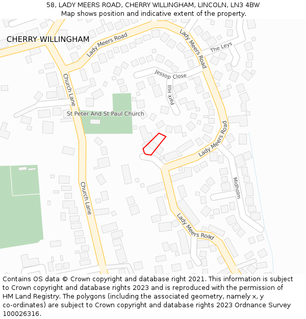58, LADY MEERS ROAD, CHERRY WILLINGHAM, LINCOLN, LN3 4BW: Location map and indicative extent of plot