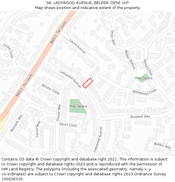 58, LADYWOOD AVENUE, BELPER, DE56 1HT: Location map and indicative extent of plot