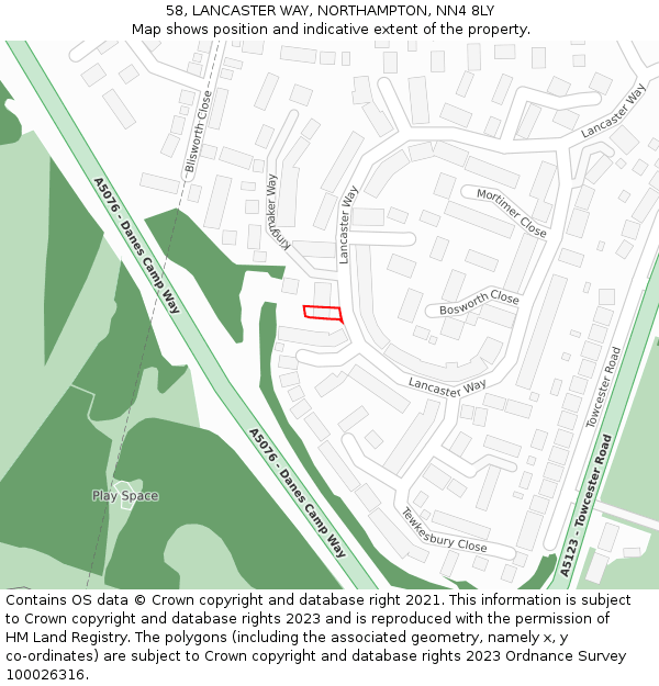 58, LANCASTER WAY, NORTHAMPTON, NN4 8LY: Location map and indicative extent of plot