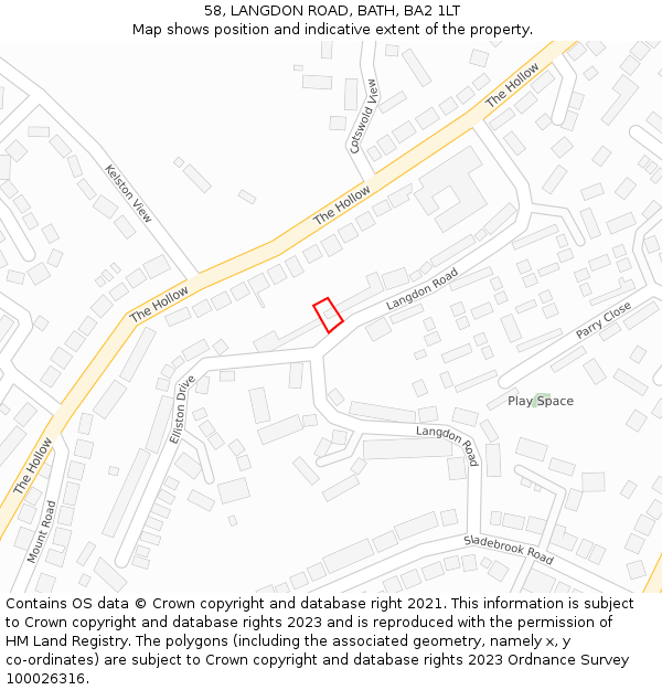 58, LANGDON ROAD, BATH, BA2 1LT: Location map and indicative extent of plot