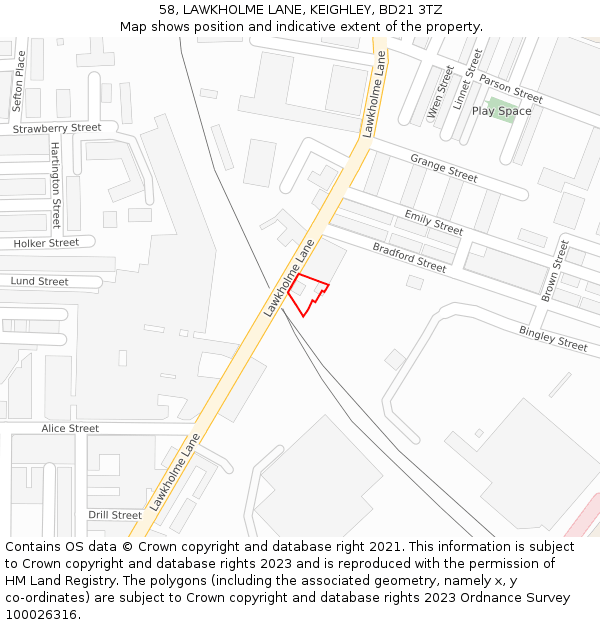 58, LAWKHOLME LANE, KEIGHLEY, BD21 3TZ: Location map and indicative extent of plot