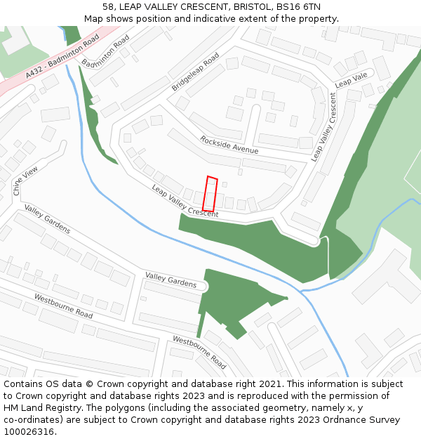 58, LEAP VALLEY CRESCENT, BRISTOL, BS16 6TN: Location map and indicative extent of plot