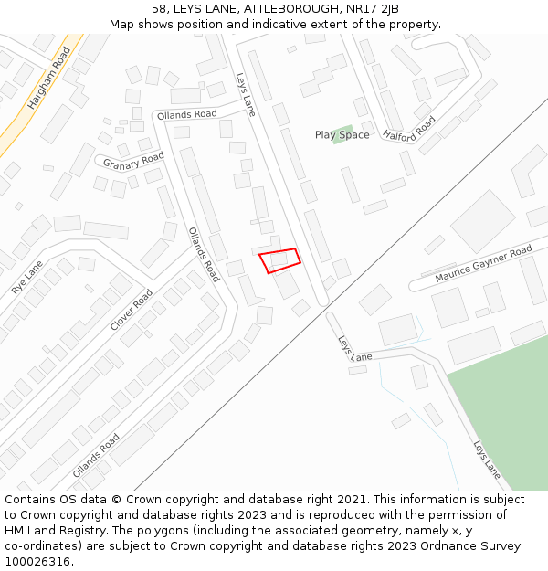 58, LEYS LANE, ATTLEBOROUGH, NR17 2JB: Location map and indicative extent of plot