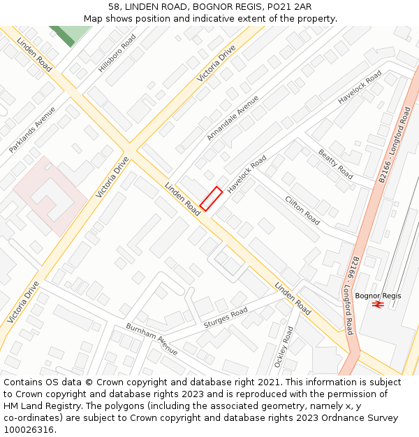 58, LINDEN ROAD, BOGNOR REGIS, PO21 2AR: Location map and indicative extent of plot