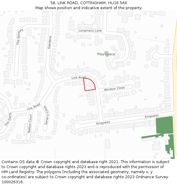 58, LINK ROAD, COTTINGHAM, HU16 5AX: Location map and indicative extent of plot