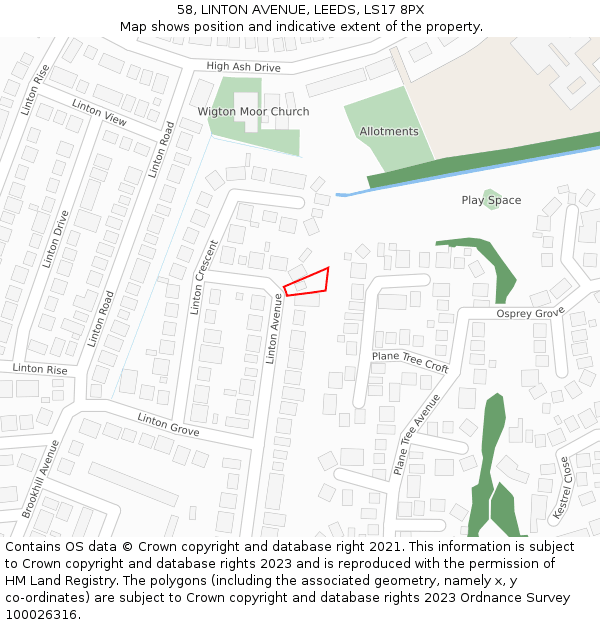 58, LINTON AVENUE, LEEDS, LS17 8PX: Location map and indicative extent of plot