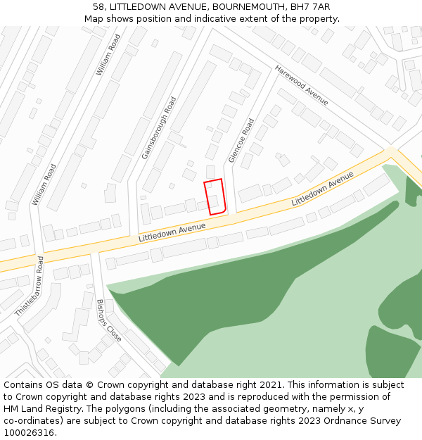 58, LITTLEDOWN AVENUE, BOURNEMOUTH, BH7 7AR: Location map and indicative extent of plot
