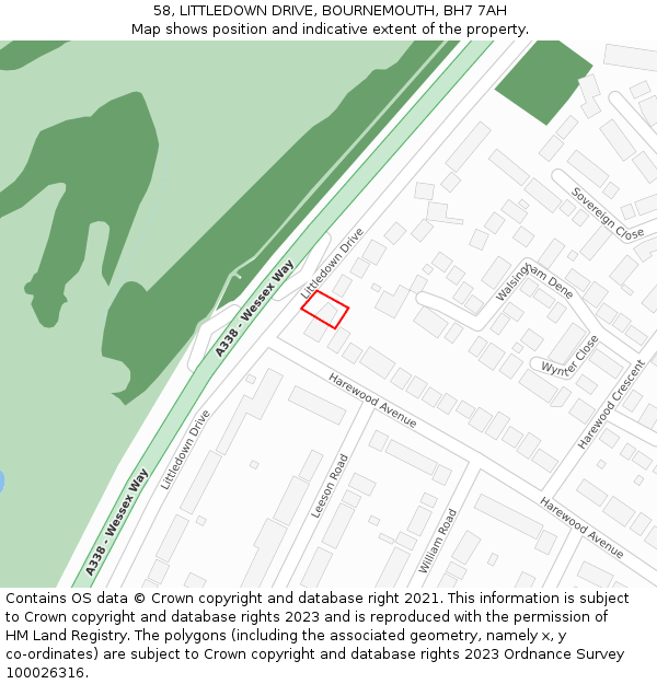 58, LITTLEDOWN DRIVE, BOURNEMOUTH, BH7 7AH: Location map and indicative extent of plot