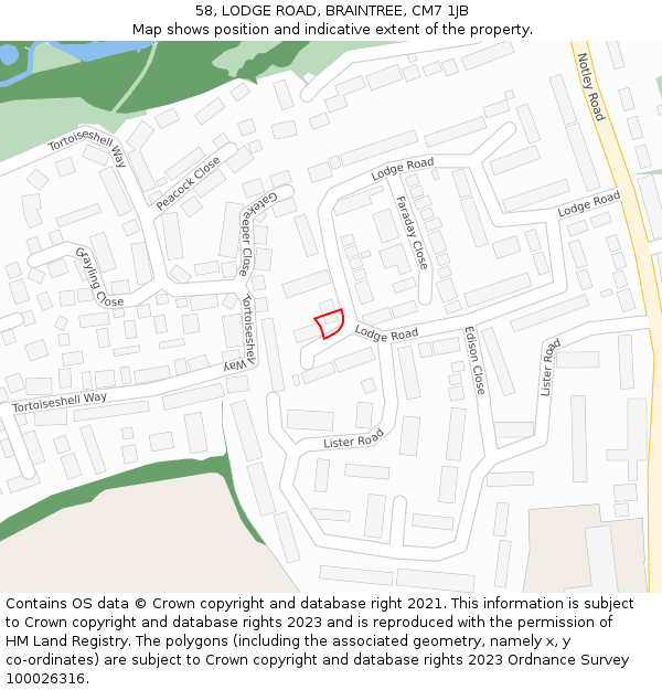 58, LODGE ROAD, BRAINTREE, CM7 1JB: Location map and indicative extent of plot