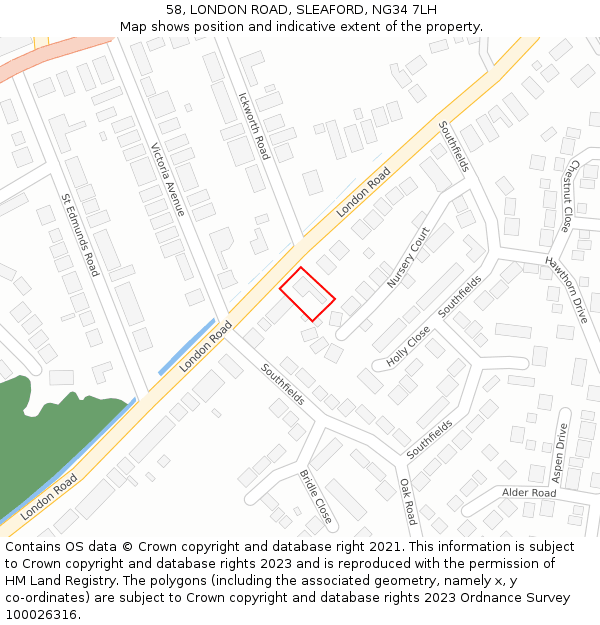 58, LONDON ROAD, SLEAFORD, NG34 7LH: Location map and indicative extent of plot