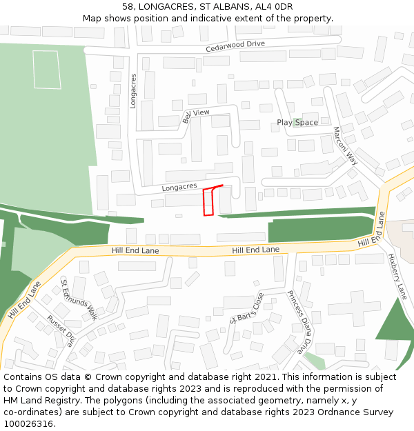 58, LONGACRES, ST ALBANS, AL4 0DR: Location map and indicative extent of plot