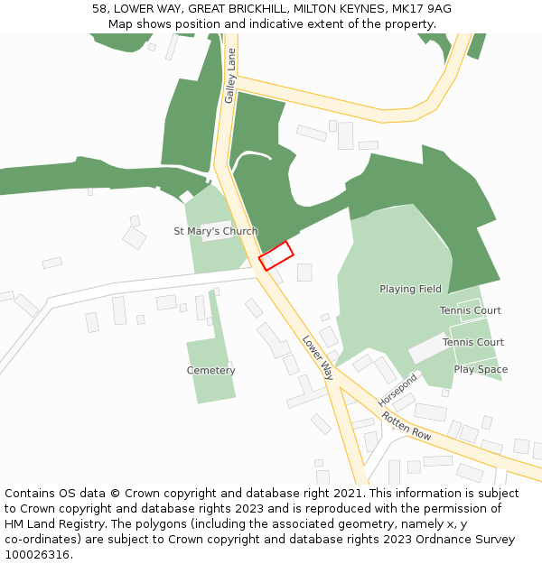 58, LOWER WAY, GREAT BRICKHILL, MILTON KEYNES, MK17 9AG: Location map and indicative extent of plot