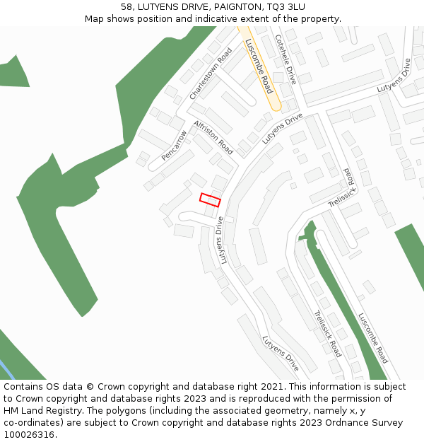 58, LUTYENS DRIVE, PAIGNTON, TQ3 3LU: Location map and indicative extent of plot