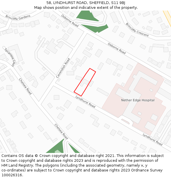 58, LYNDHURST ROAD, SHEFFIELD, S11 9BJ: Location map and indicative extent of plot