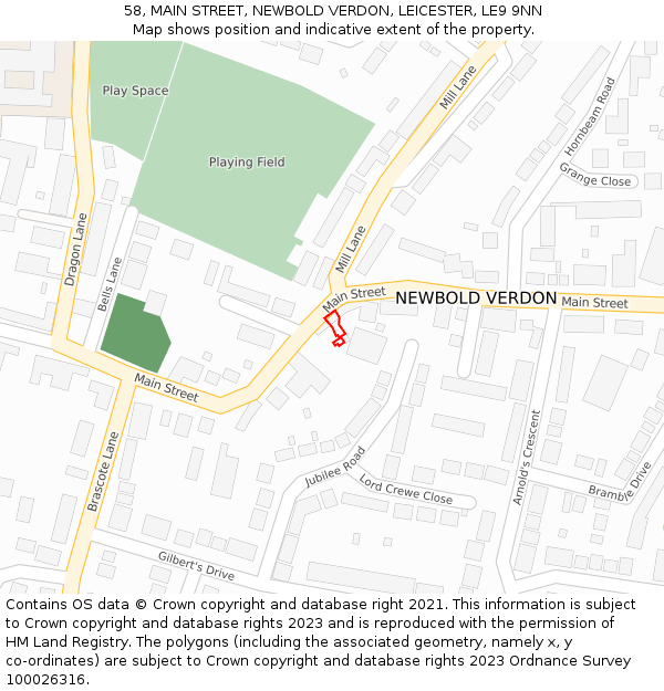 58, MAIN STREET, NEWBOLD VERDON, LEICESTER, LE9 9NN: Location map and indicative extent of plot