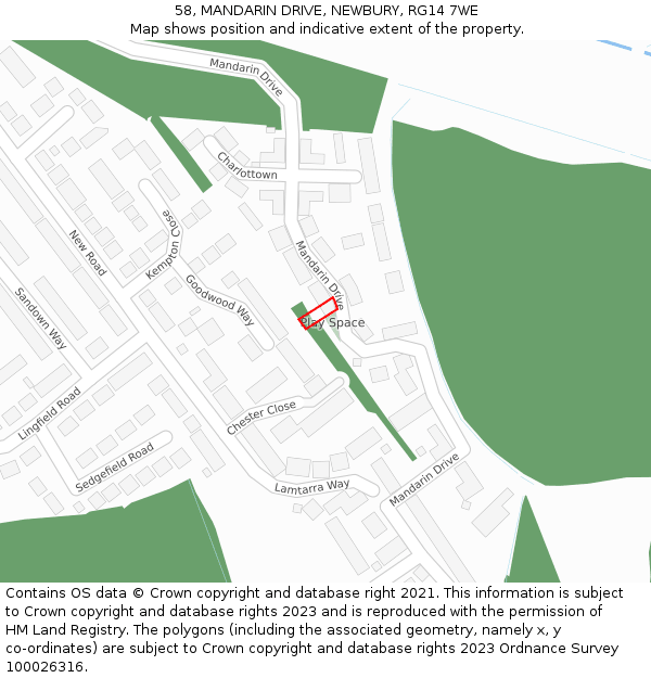 58, MANDARIN DRIVE, NEWBURY, RG14 7WE: Location map and indicative extent of plot