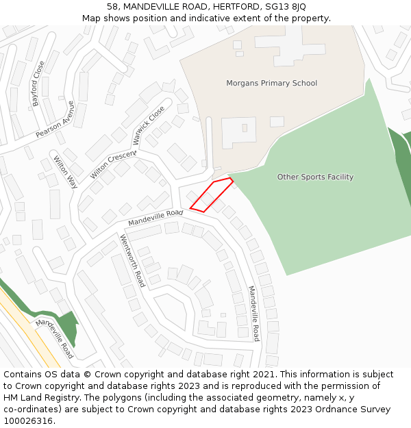 58, MANDEVILLE ROAD, HERTFORD, SG13 8JQ: Location map and indicative extent of plot