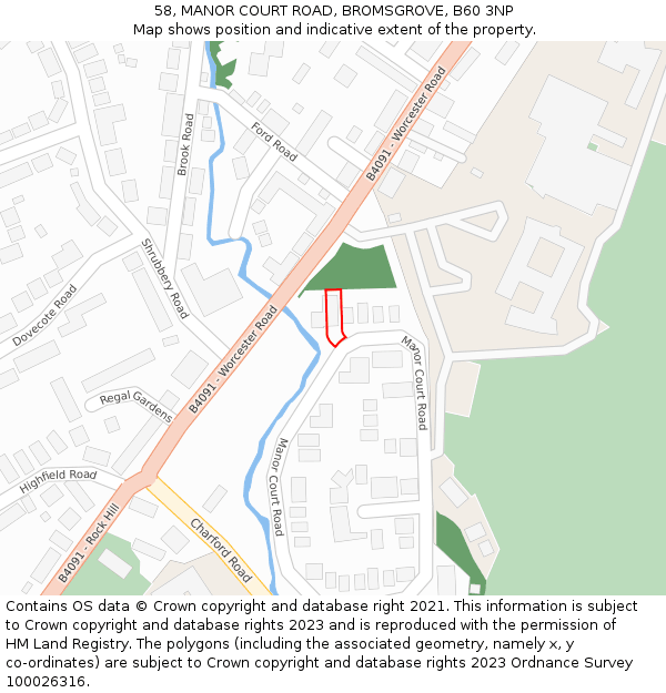 58, MANOR COURT ROAD, BROMSGROVE, B60 3NP: Location map and indicative extent of plot